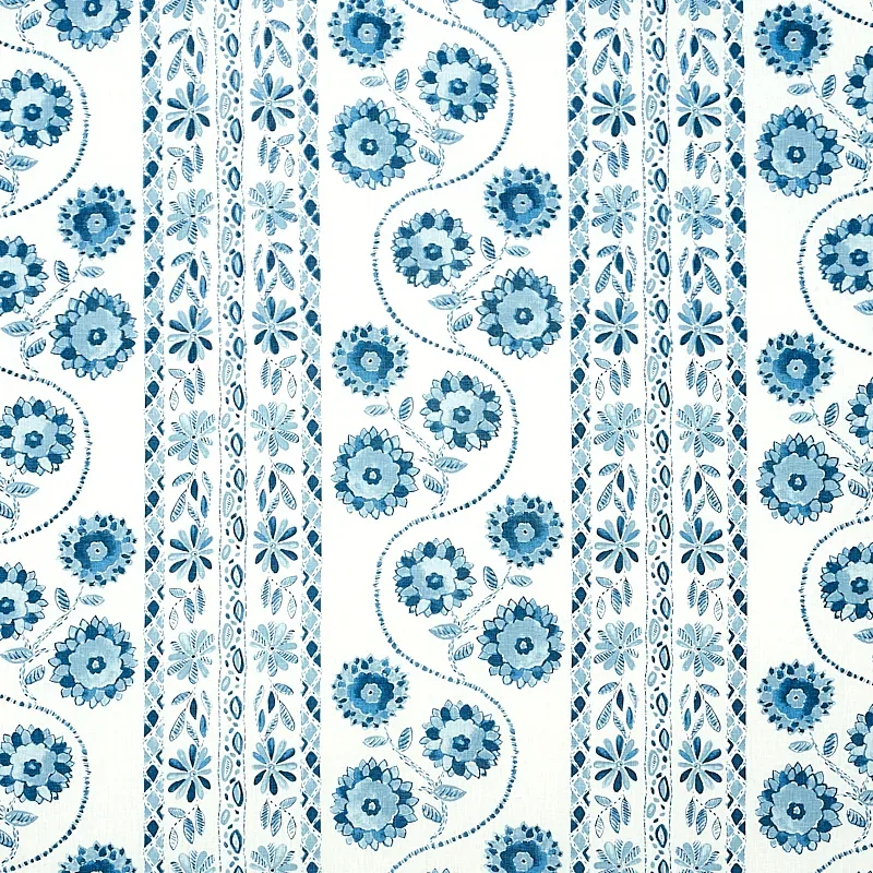 ZINNIA HANDMADE PRINT fabric BLUE color by Schumacher