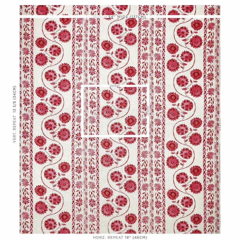 ZINNIA HANDMADE PRINT fabric PINK color by Schumacher