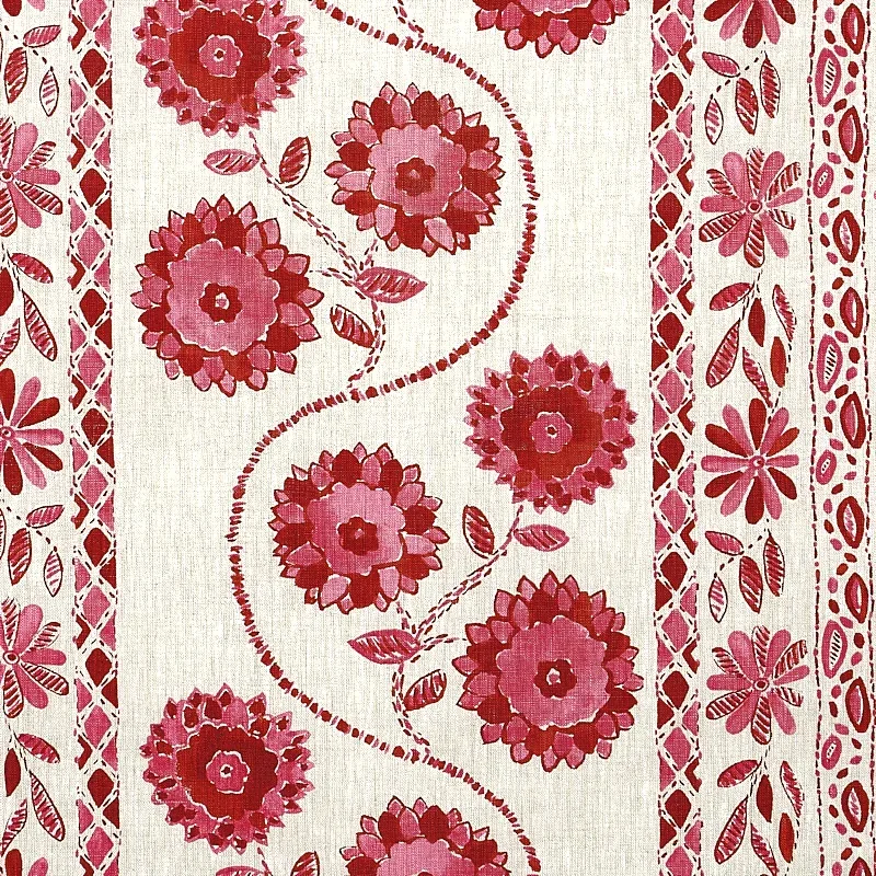 ZINNIA HANDMADE PRINT fabric PINK color by Schumacher