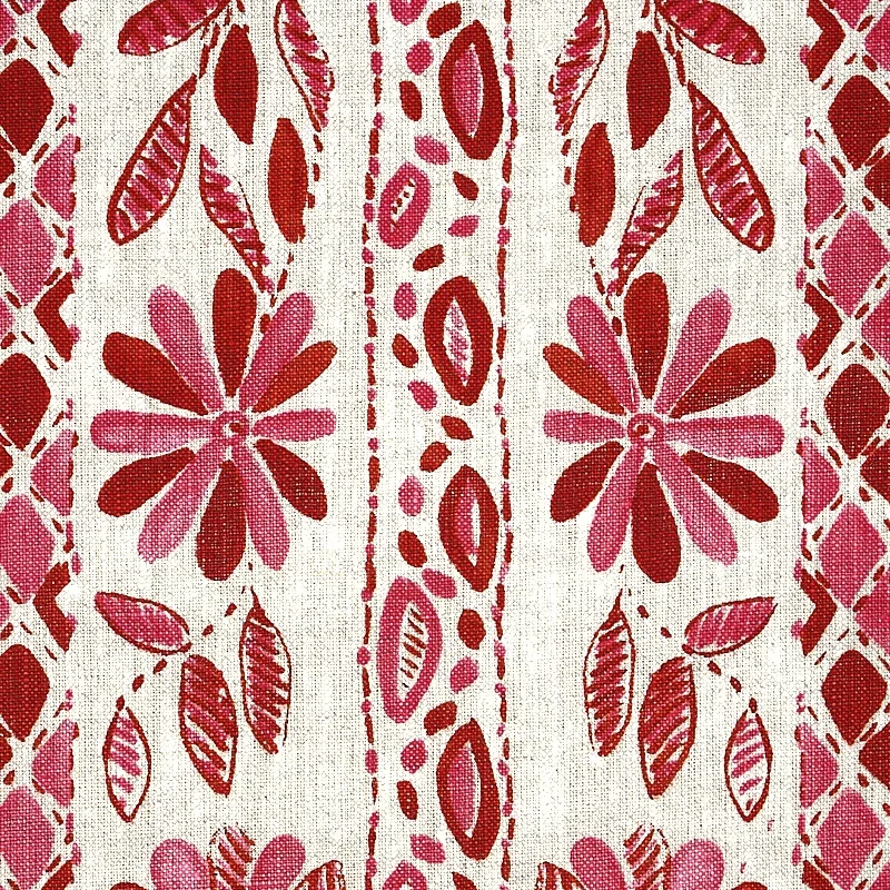 ZINNIA HANDMADE PRINT fabric PINK color by Schumacher