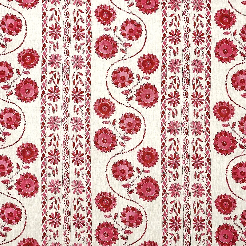 ZINNIA HANDMADE PRINT fabric PINK color by Schumacher