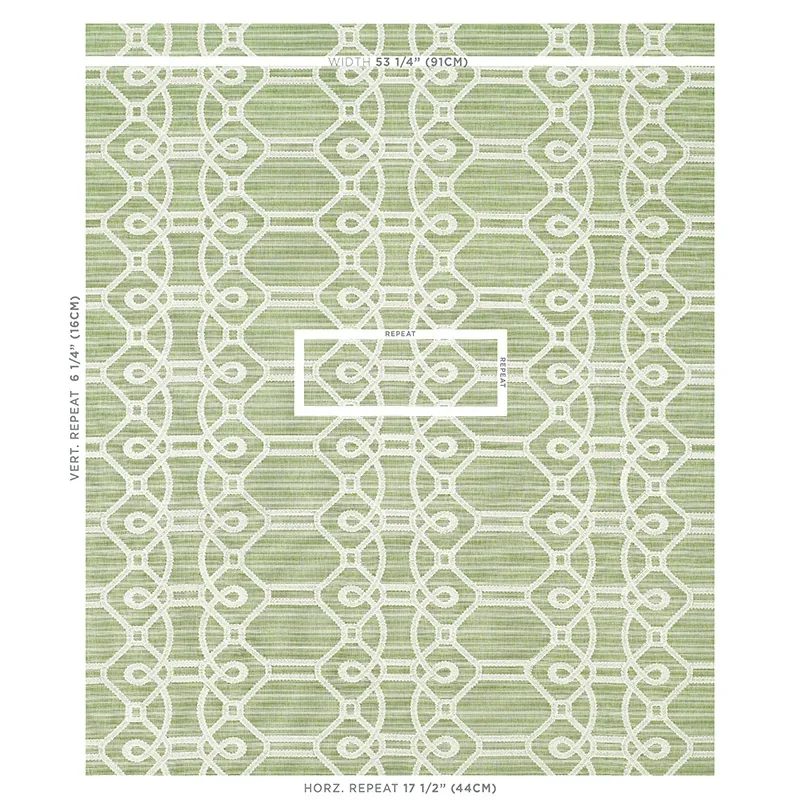 ZIZ EMBROIDERY Fabric – GREEN | Schumacher | Wallpaper Twins ZIZ EMBROIDERY fabric GREEN color by Schumacher