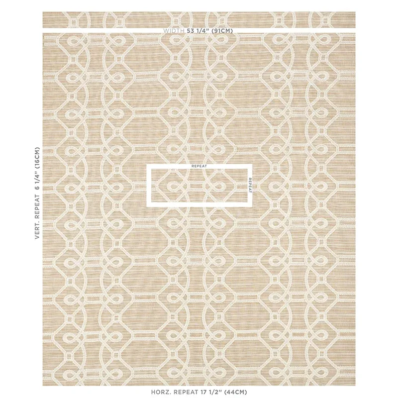 ZIZ EMBROIDERY Fabric – NATURAL | Schumacher | Wallpaper Twi ZIZ EMBROIDERY fabric NATURAL color by Schumacher