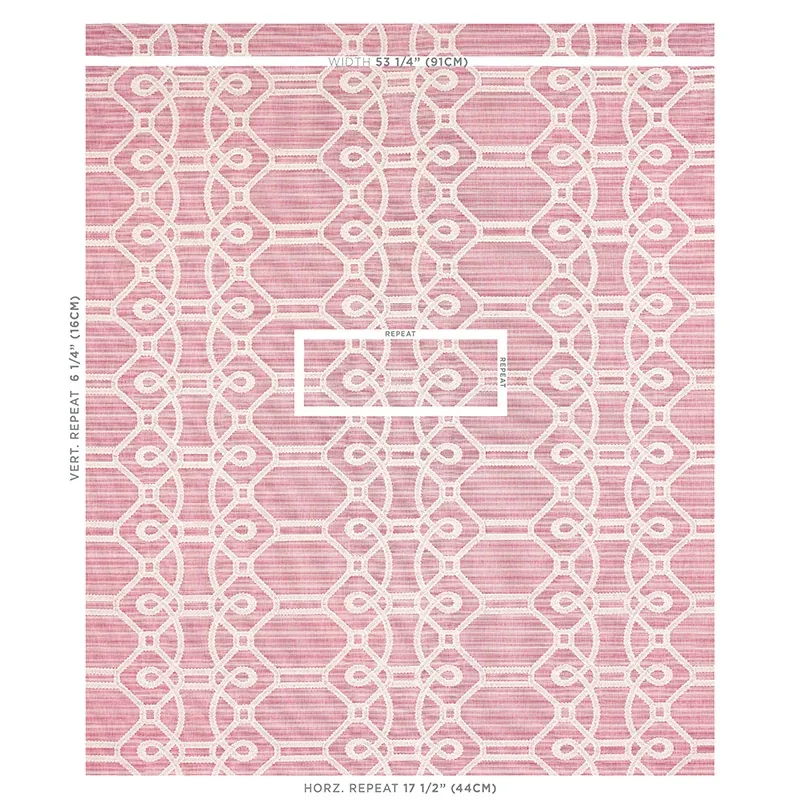 ZIZ EMBROIDERY Fabric – PINK | Schumacher | Wallpaper Twins ZIZ EMBROIDERY fabric PINK color by Schumacher