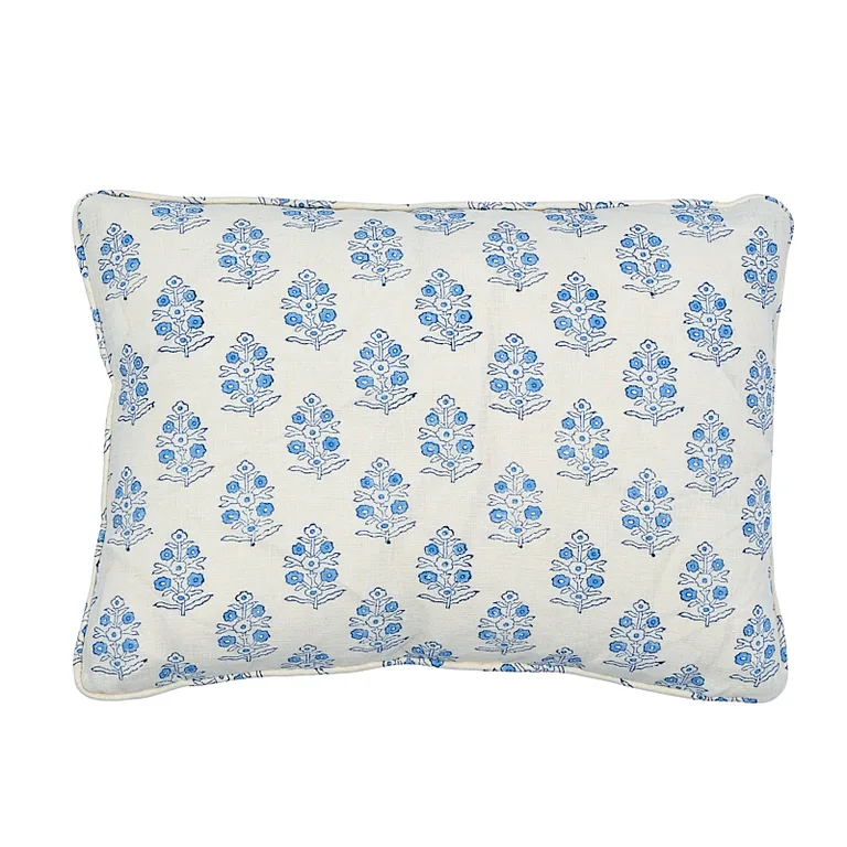 Schumacher Aditi Hand Blocked Print Pillow in Blue & White (SO17936012)