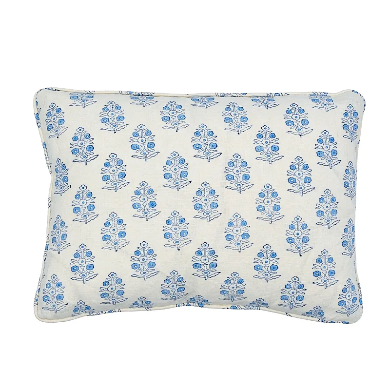 Schumacher Aditi Hand Blocked Print Pillow in Blue & White (SO17936012)