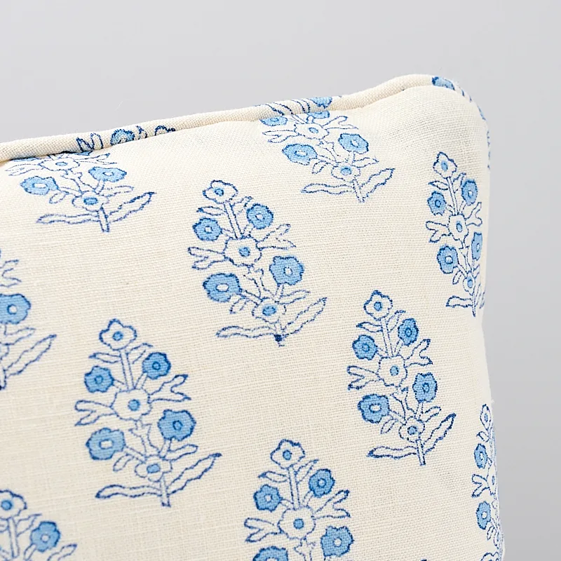 Schumacher Aditi Hand Blocked Print Pillow in Blue & White (SO17936012)
