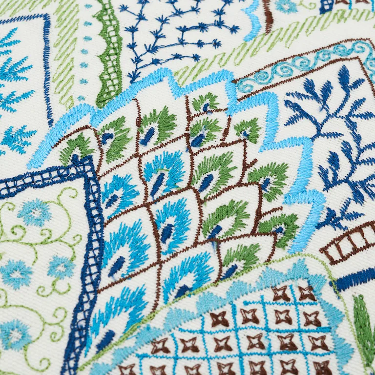 Schumacher Albizia Embroidery Pillow in Blue & Green