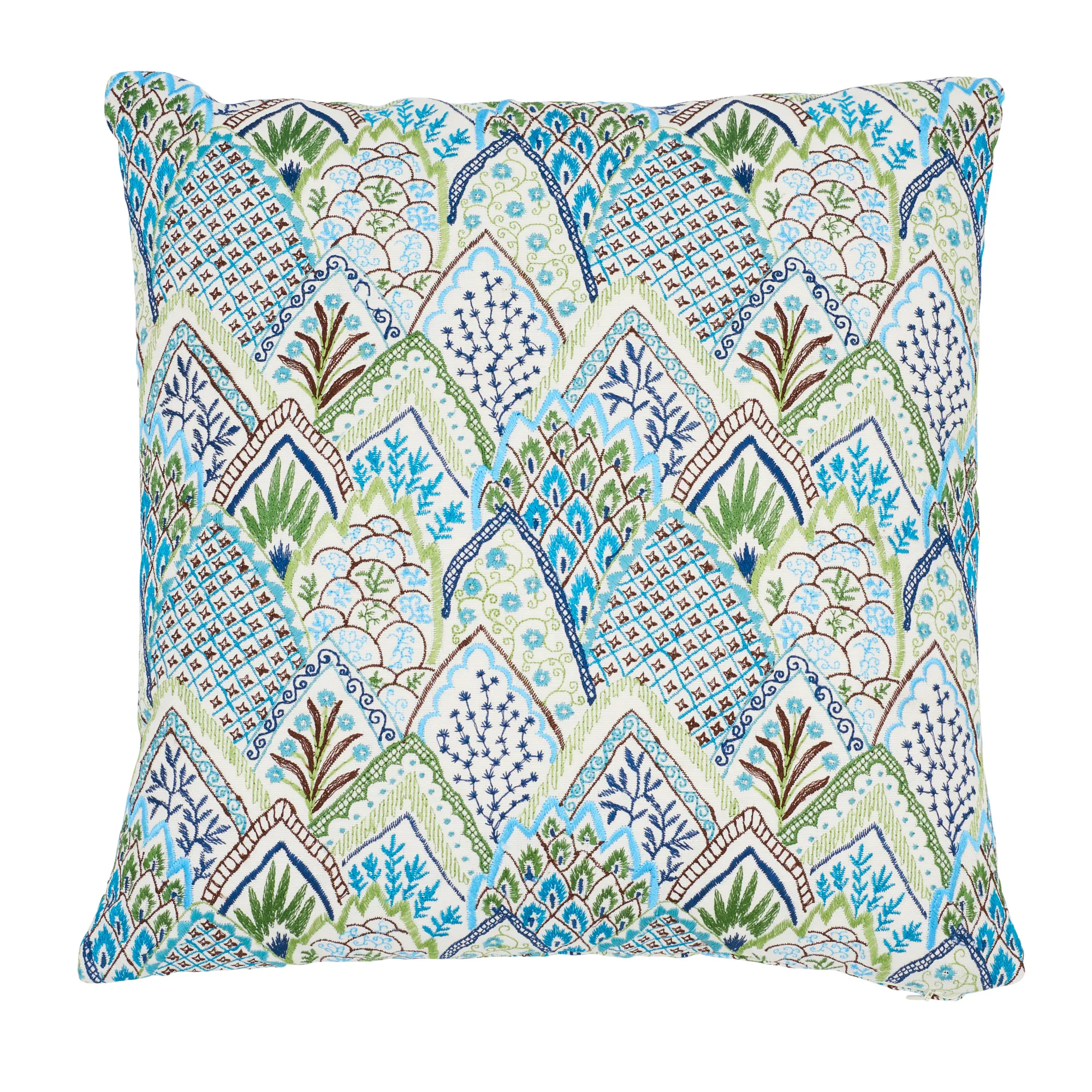 Schumacher Albizia Embroidery Pillow in Blue & Green (SO7631105)
