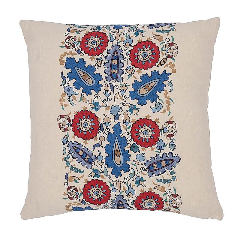 Schumacher Anatolia Embroidery Pillow in Red & Blue (SO8075050)