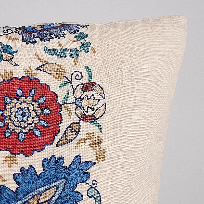 Schumacher Anatolia Embroidery Pillow in Red & Blue (SO8075050)