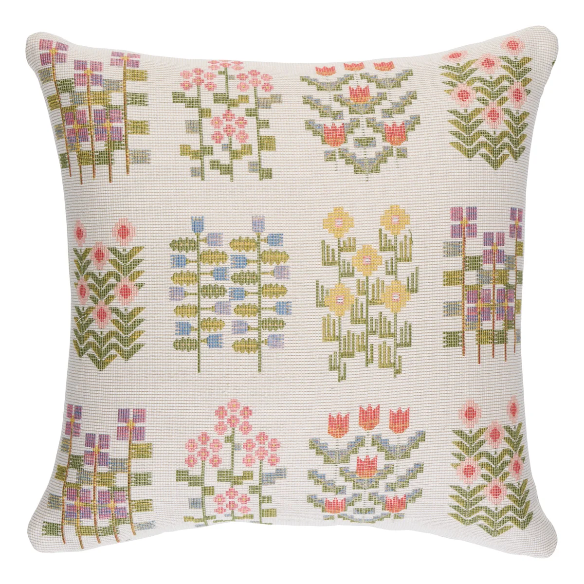 Schumacher Annika Floral Tapestry Pillow in Multi on Ivory