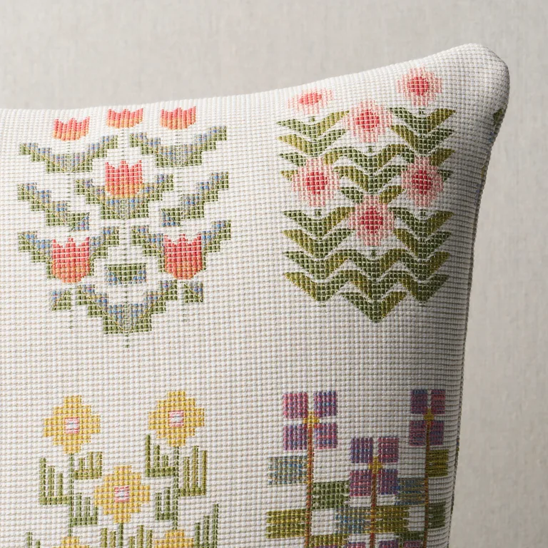 Schumacher Annika Floral Tapestry Pillow in Multi on Ivory
