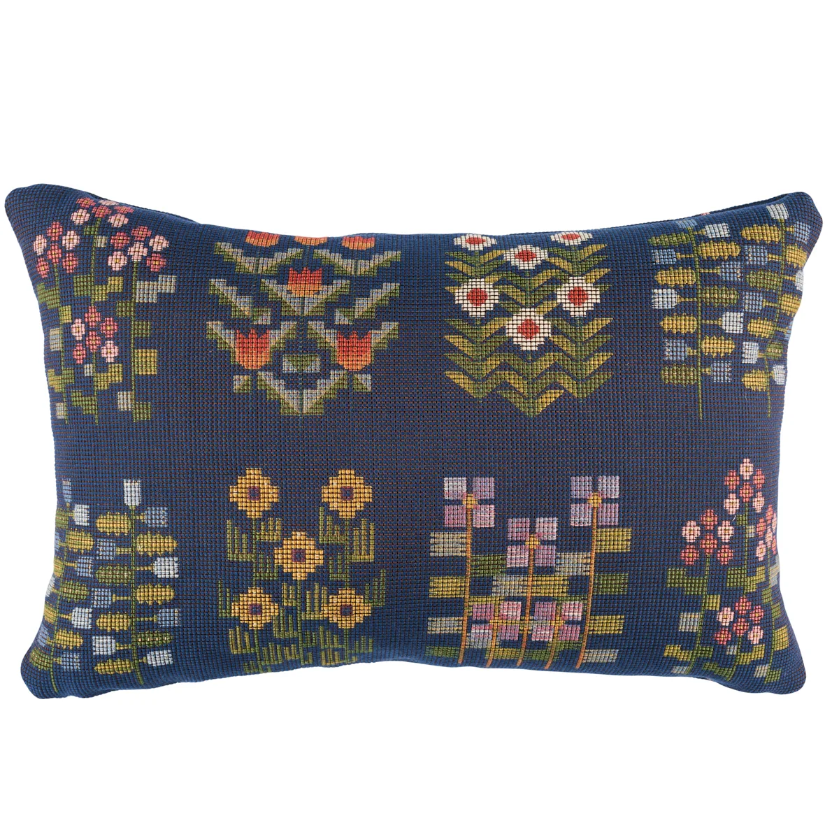 Schumacher Annika Floral Tapestry Pillow in Multi on Navy (SO8197113)