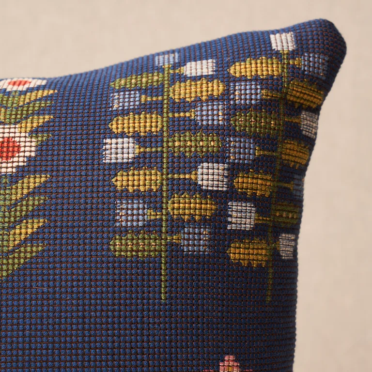 Schumacher Annika Floral Tapestry Pillow in Multi on Navy (SO8197113)