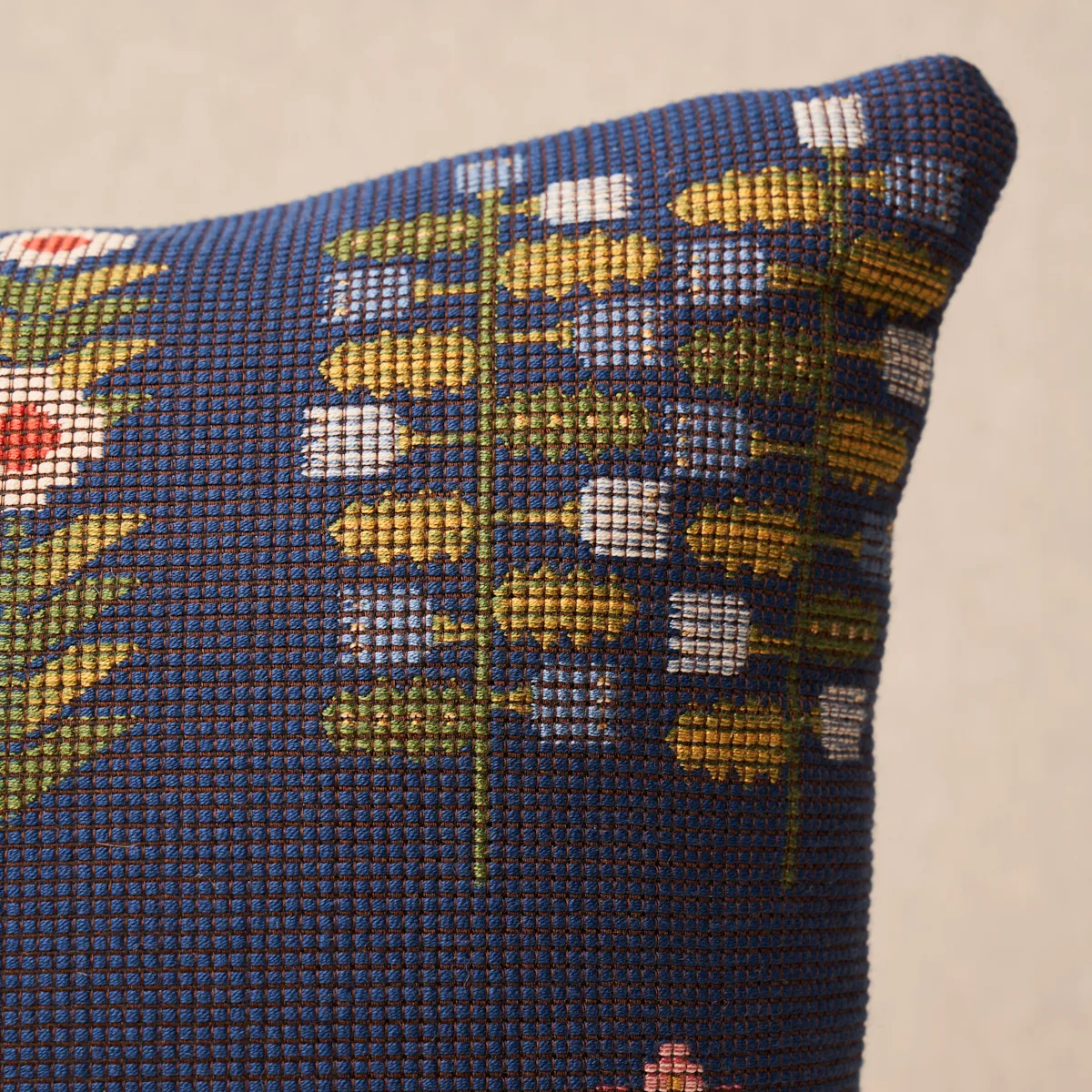 Schumacher Annika Floral Tapestry Pillow in Multi on Navy (SO8197113)