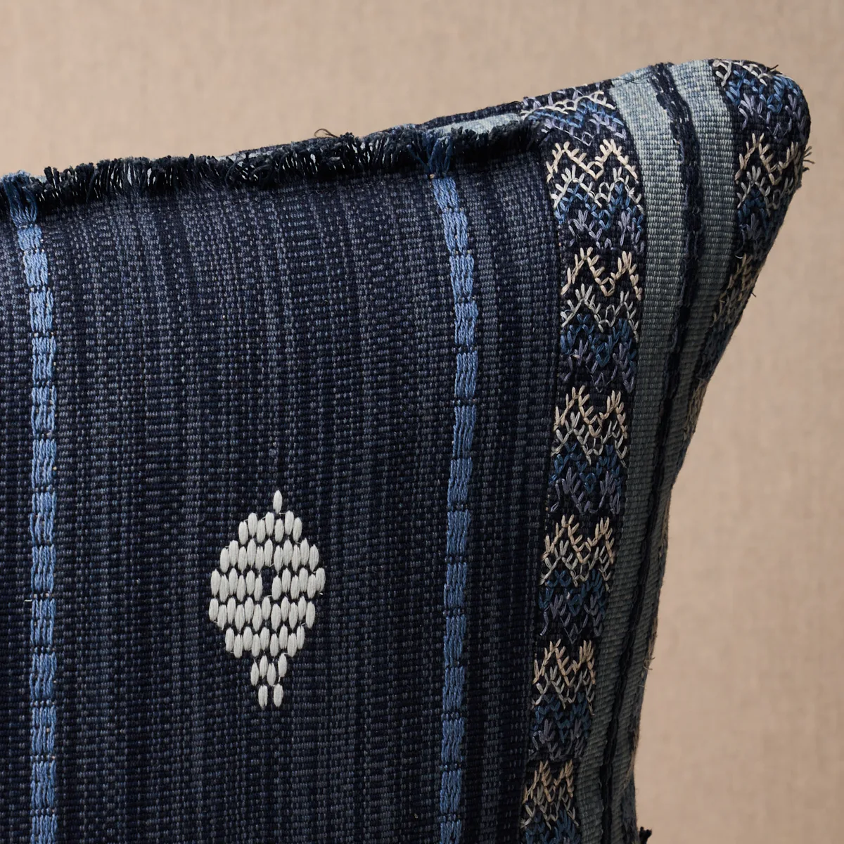 Schumacher Aravali Patchwork Pillow in Denim and Indigo (SO8209005)
