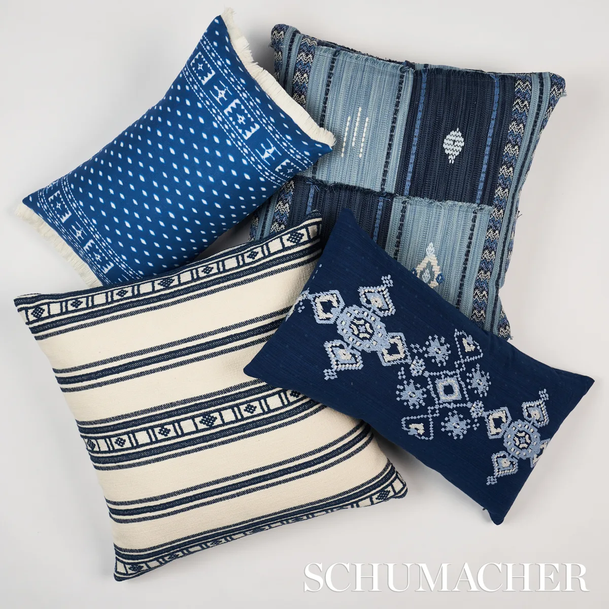 SO8209005 | Aravali Patchwork Pillow - Denim and Indigo Schumacher Aravali Patchwork Pillow in Denim and Indigo (SO8209005)