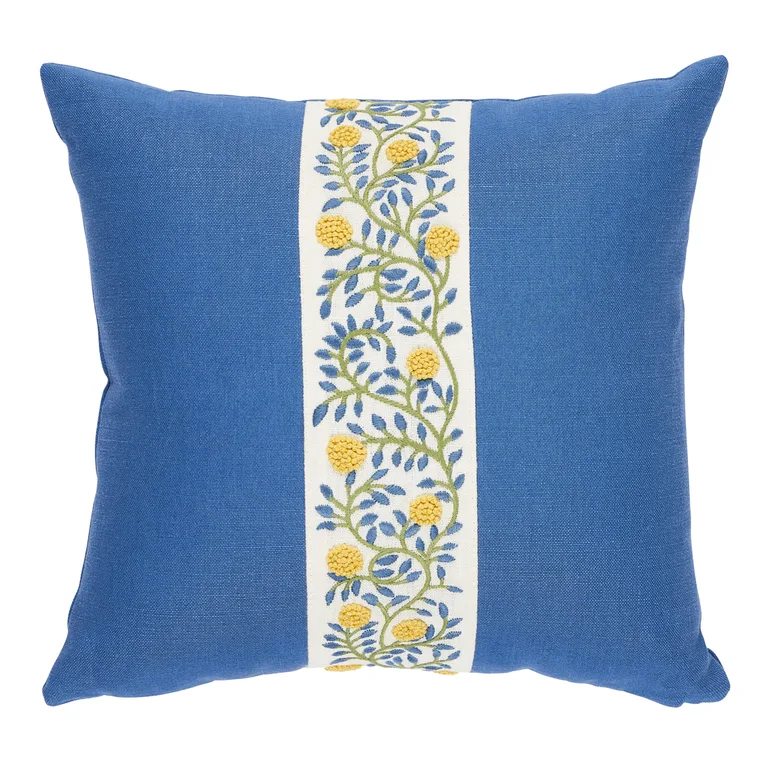 Schumacher Ashoka Pillow in Citron & Blue
