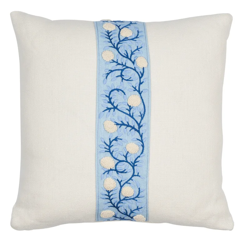 Schumacher Ashoka Pillow in Ivory & Blue