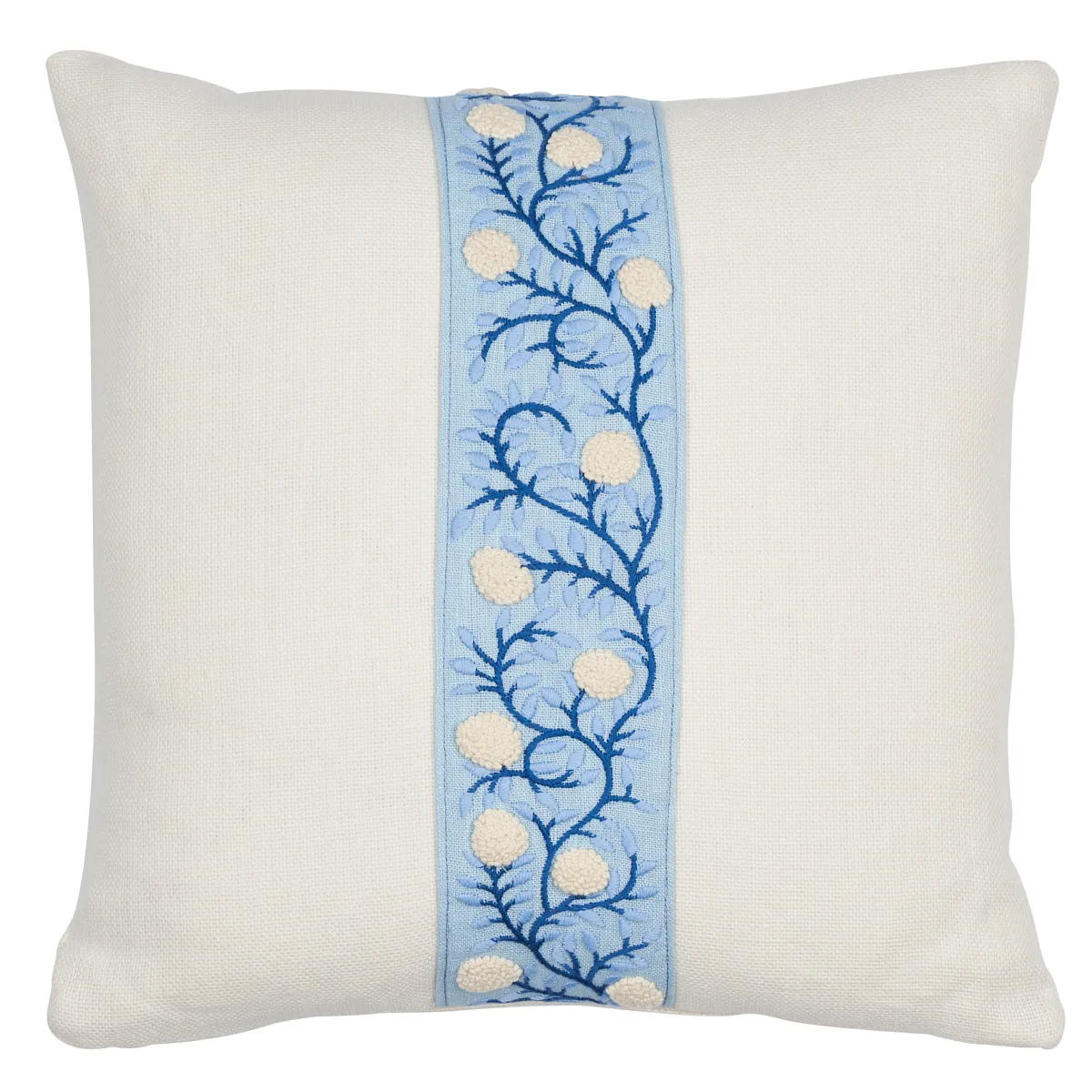 Schumacher Ashoka Pillow in Ivory & Blue