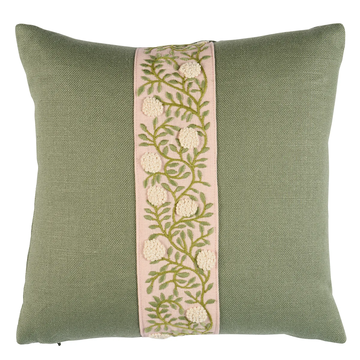 Schumacher Ashoka Pillow in Leaf & Blush