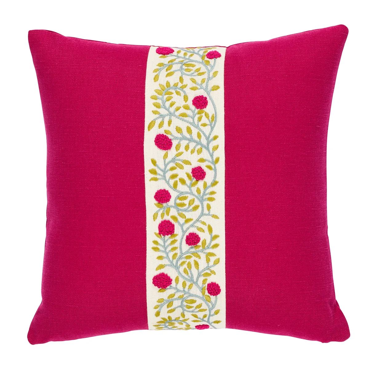 Schumacher Ashoka Pillow in Magenta & Leaf
