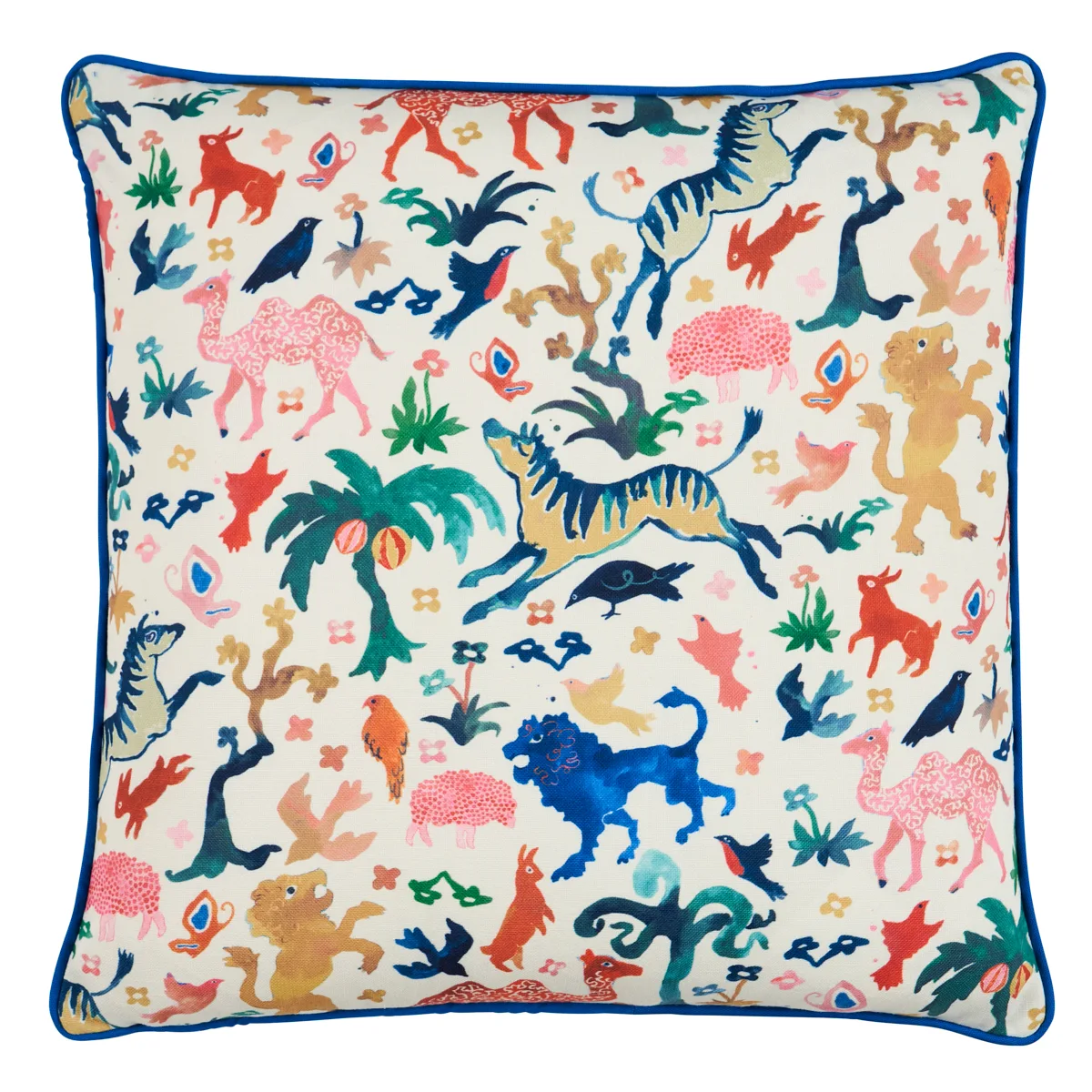 Schumacher Beasts Pillow in Multi on Ivory (SO18159006)