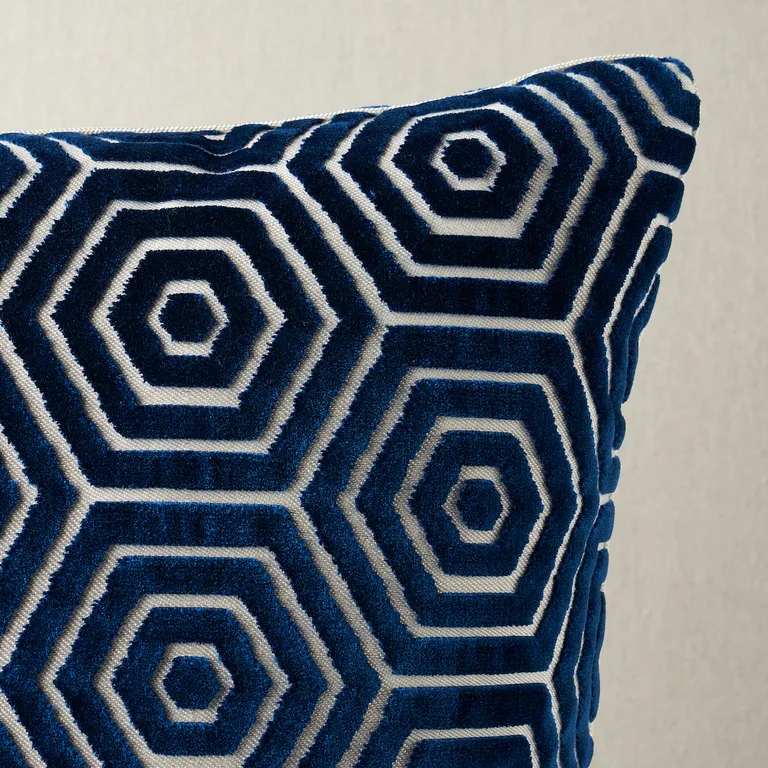 Schumacher Bees Knees Cut Velvet Pillow in Blue