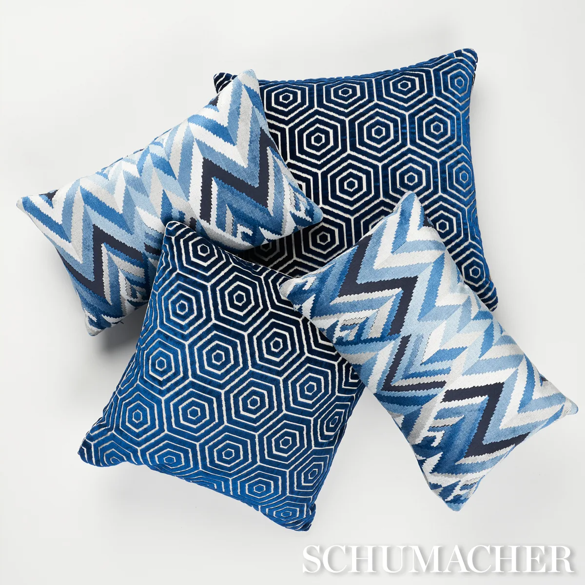 Bees Knees Cut Velvet Pillow - Blue Schumacher Bees Knees Cut Velvet Pillow in Blue