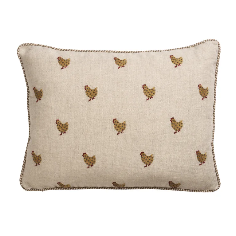 Schumacher Betsy's Chicken Embroidery Pillow in Natural (SO8595012)