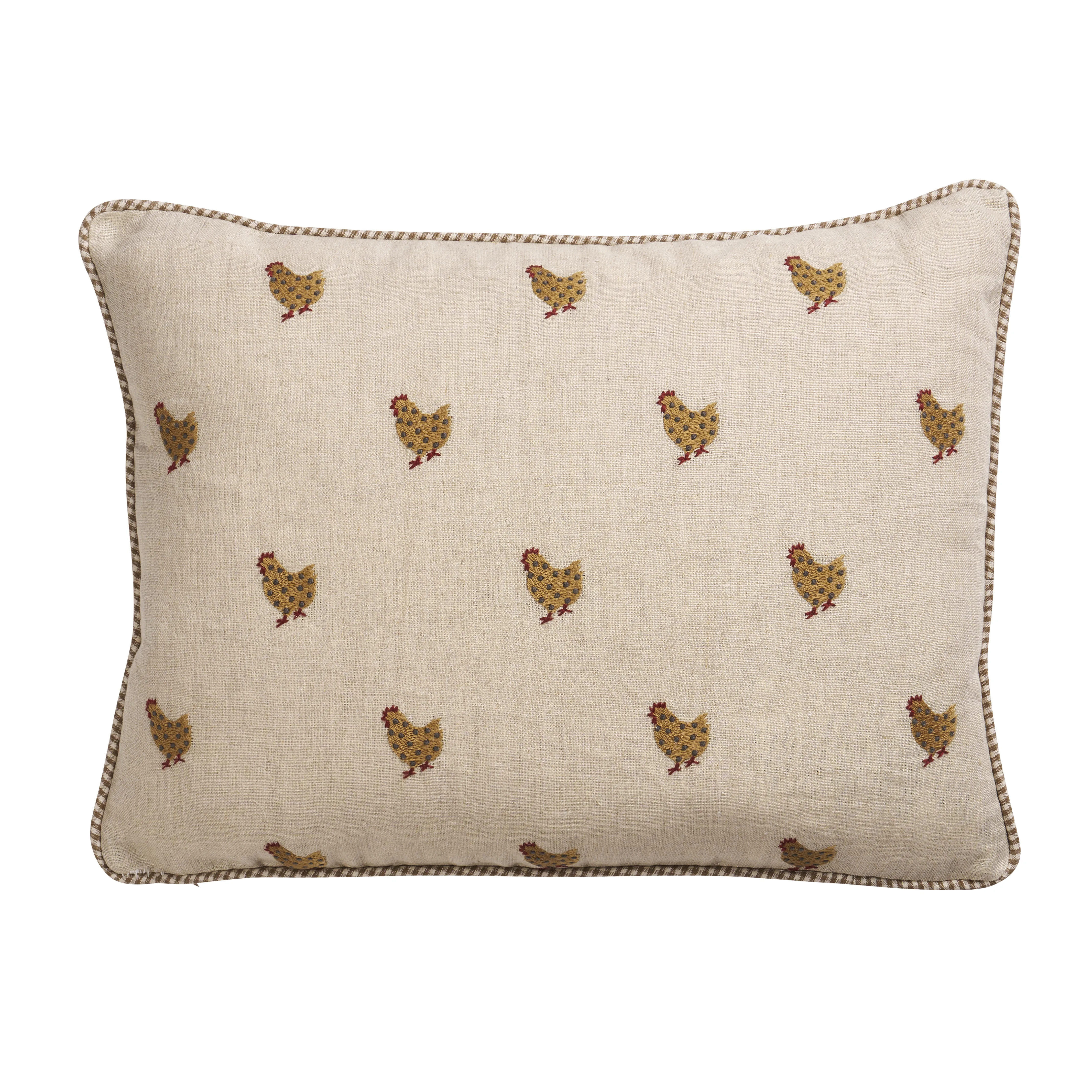 Schumacher Betsy's Chicken Embroidery Pillow in Natural (SO8595012)