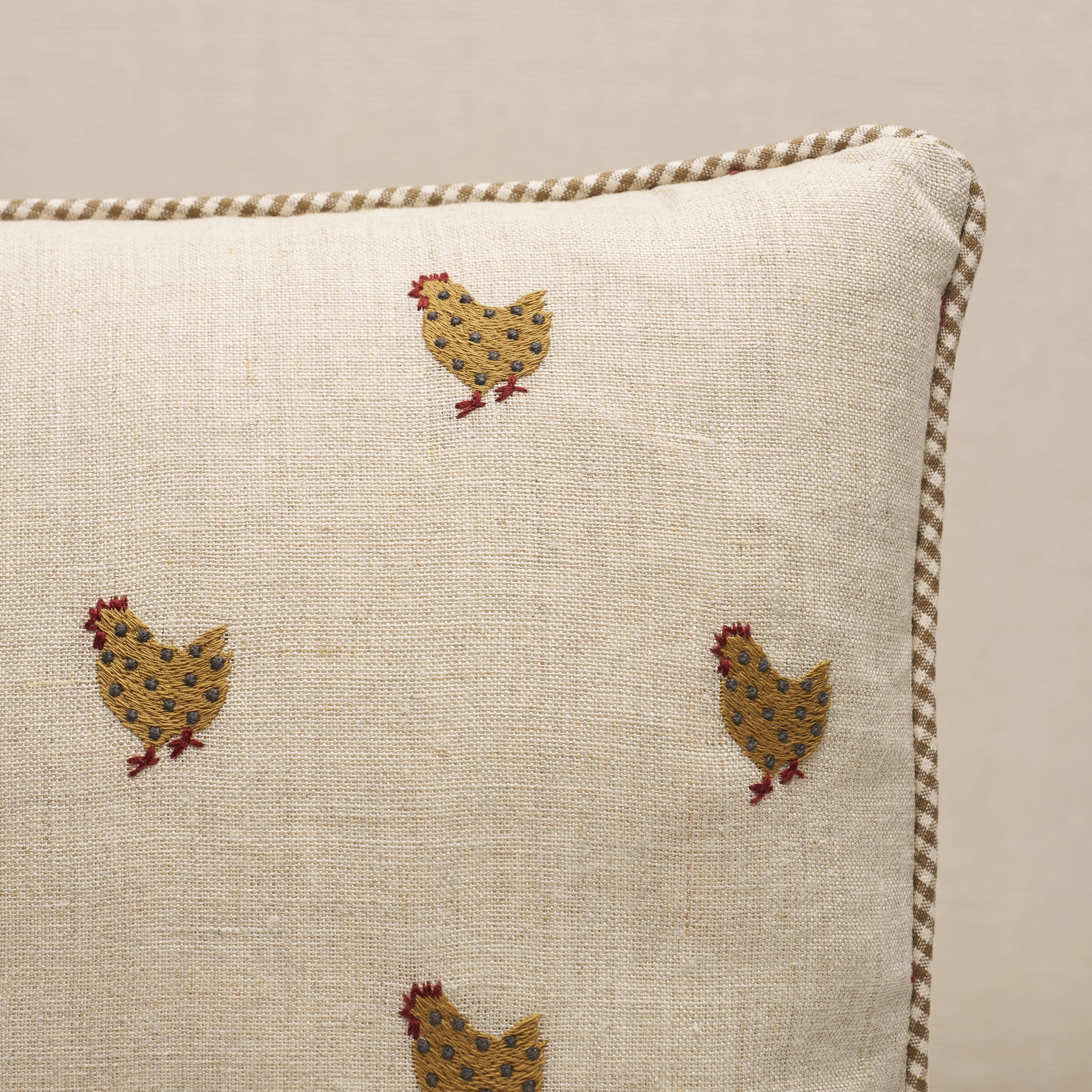 Schumacher Betsy's Chicken Embroidery Pillow in Natural (SO8595012)