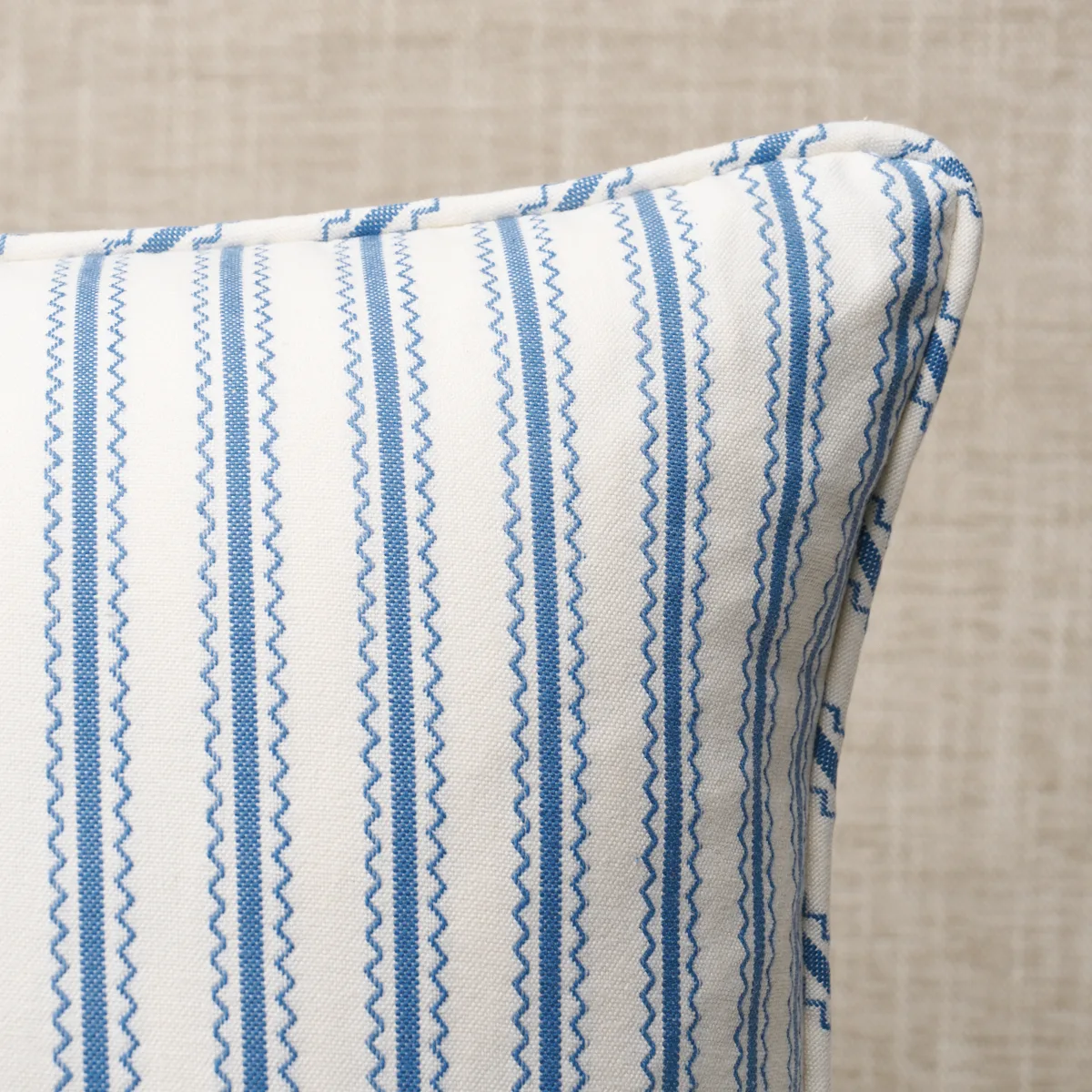 Schumacher Birdie Ticking Stripe Pillow in Indigo