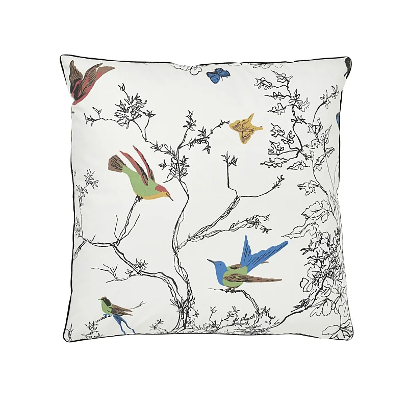 Schumacher Birds & Butterflies Pillow in Multi on White