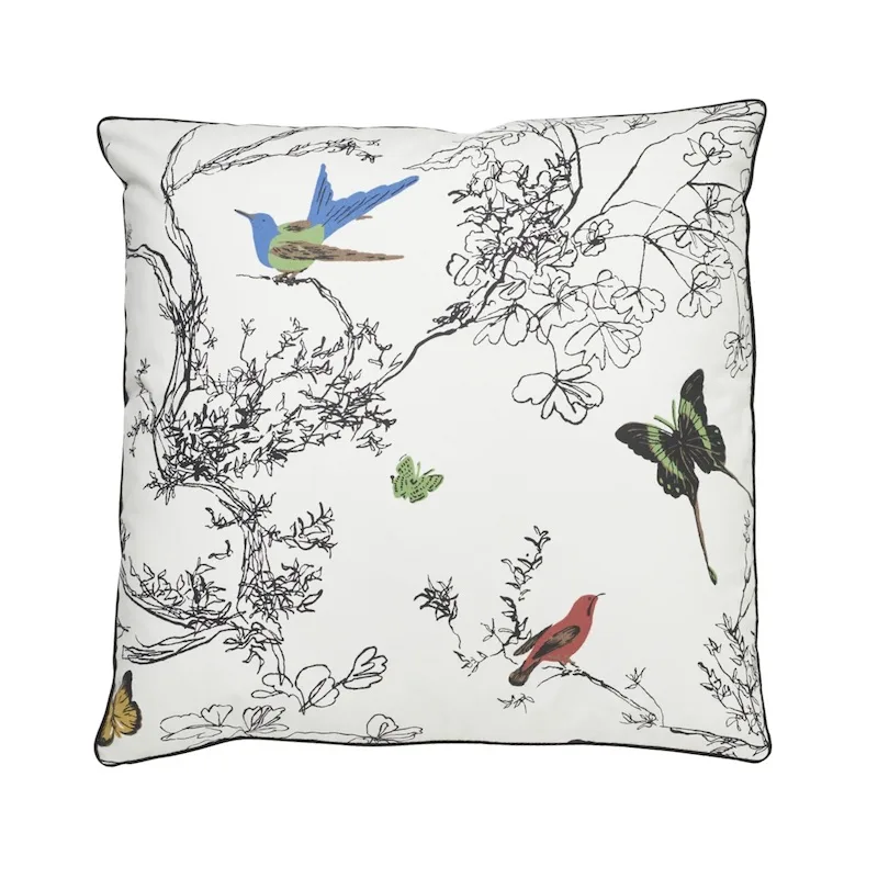 Schumacher Birds & Butterflies Pillow in Multi on White
