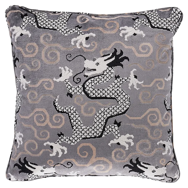 Schumacher Bixi Velvet Pillow in Silver (SO7397206)