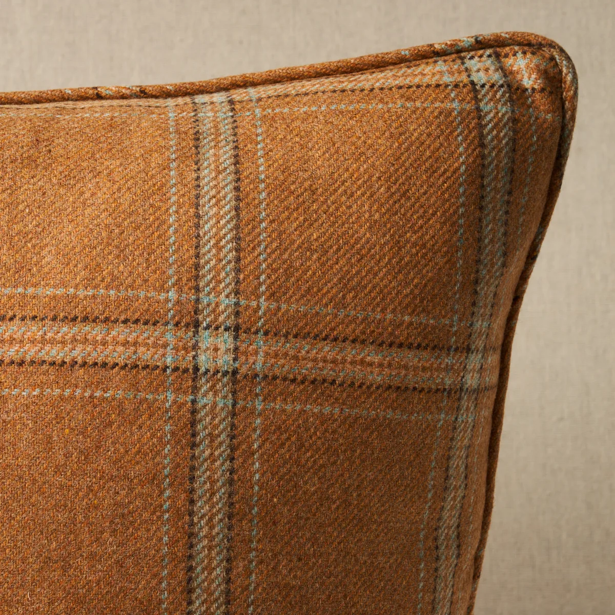 Schumacher Blackburn Merino Plaid Pillow in Camel (SO8234105)