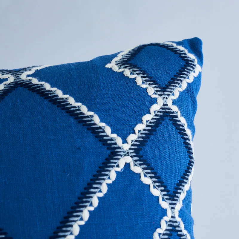 Schumacher Branson Embroidery Pillow in Blue (SO7589105)