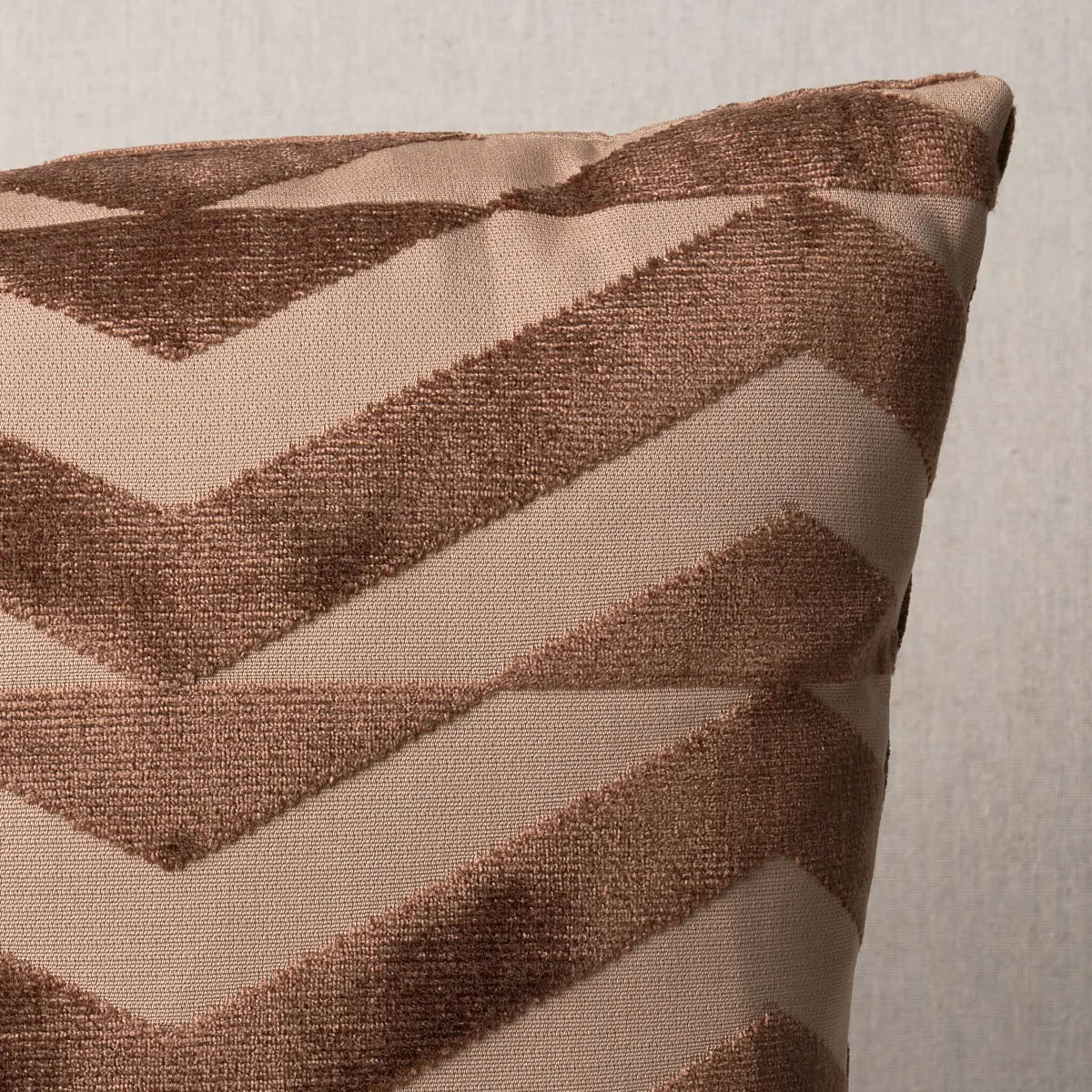 Schumacher Broken Chevron Pillow in Brown on Camel