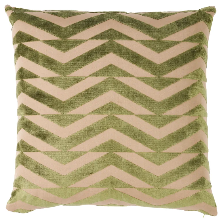 Schumacher Broken Chevron Pillow in Olive on Khaki