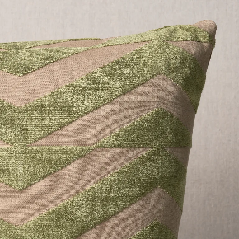 Schumacher Broken Chevron Pillow in Olive on Khaki