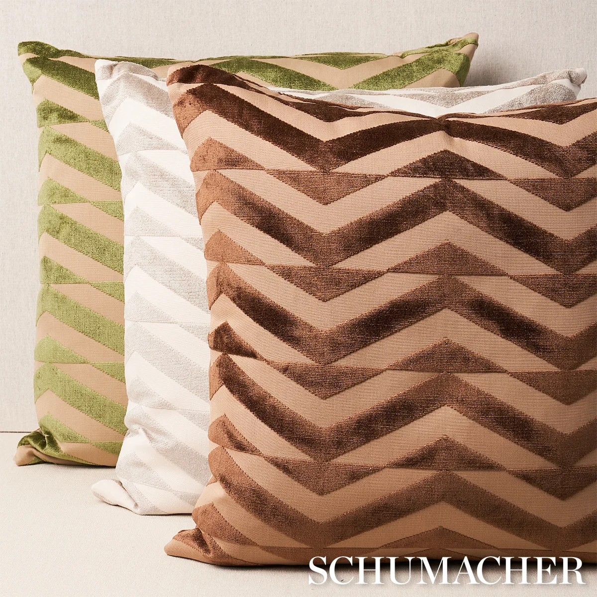 Broken Chevron Pillow - Olive on Khaki Schumacher Broken Chevron Pillow in Olive on Khaki