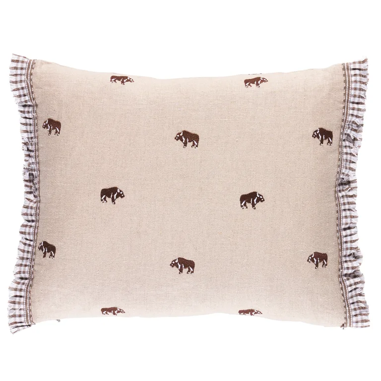 Schumacher Buffalo Embroidery Pillow in Natural