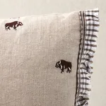 Buffalo Embroidery Pillow - Natural Schumacher Buffalo Embroidery Pillow in Natural