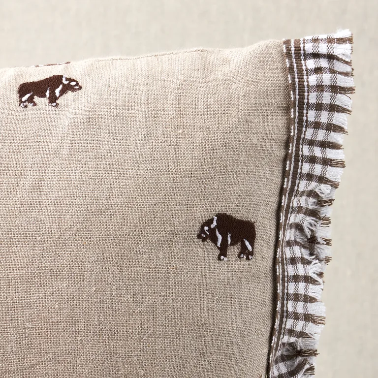 Schumacher Buffalo Embroidery Pillow in Natural