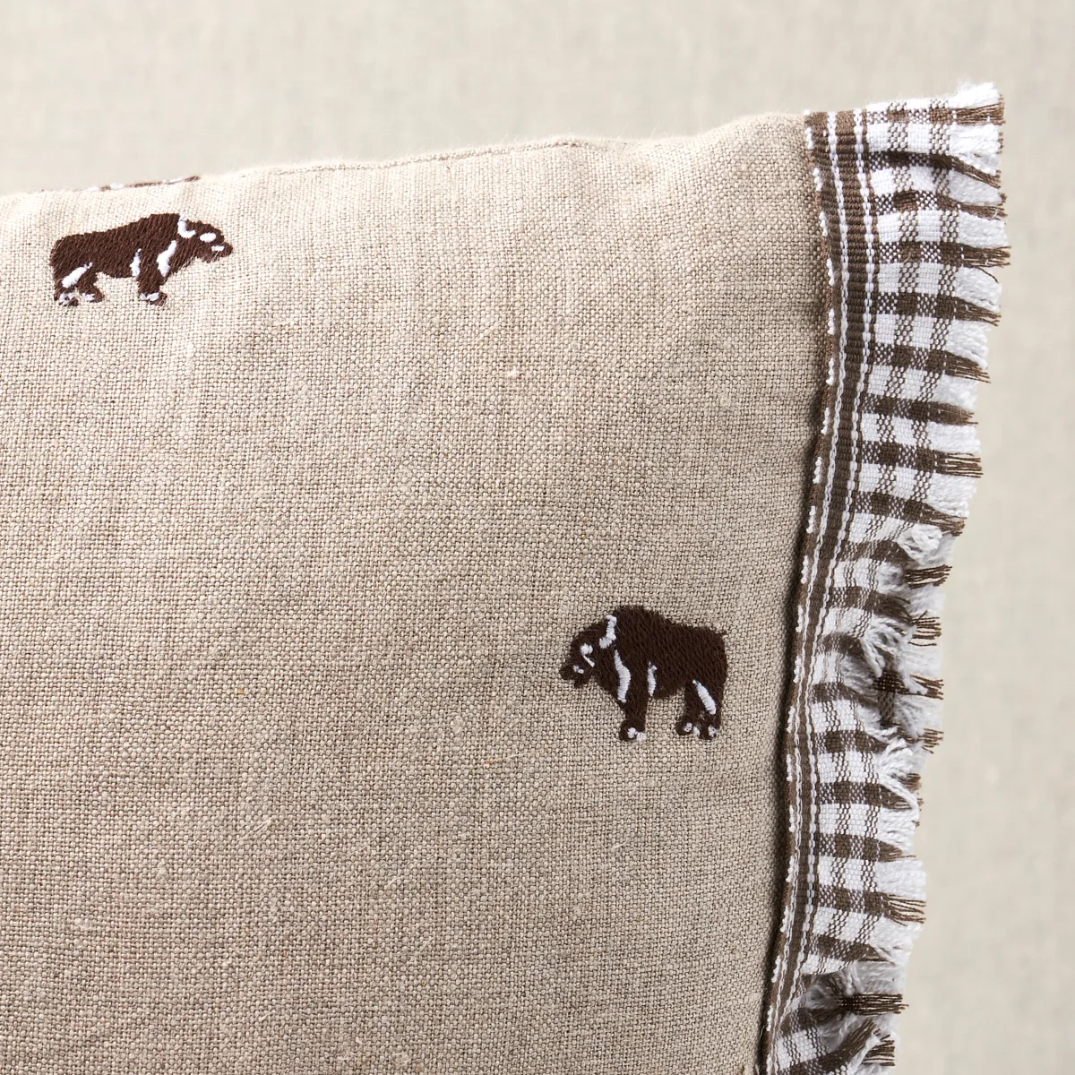 Schumacher Buffalo Embroidery Pillow in Natural