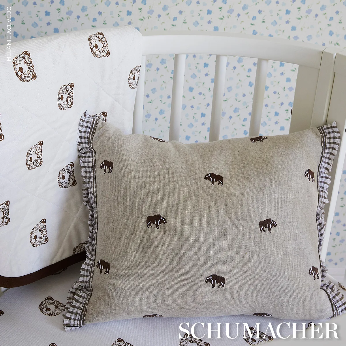 Buffalo Embroidery Pillow - Natural Schumacher Buffalo Embroidery Pillow in Natural
