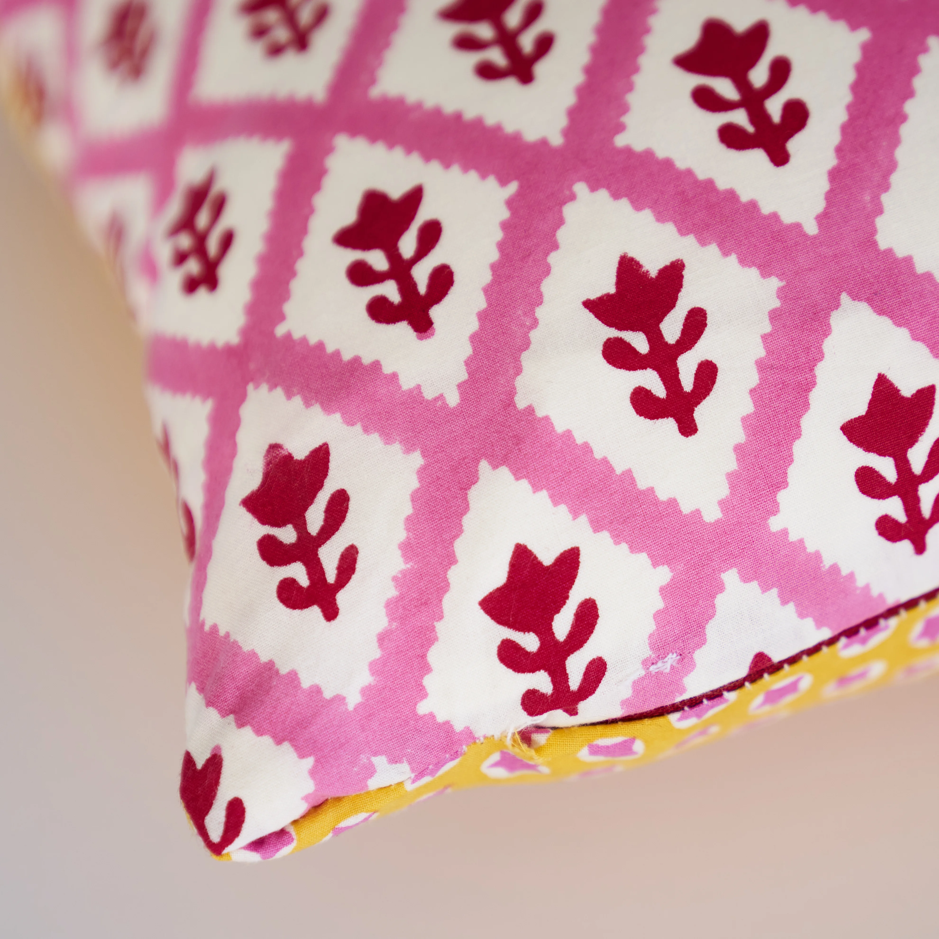 Buti & Tuk Tuk Pillow - Pink & Yellow Schumacher Buti & Tuk Tuk Pillow in Pink & Yellow