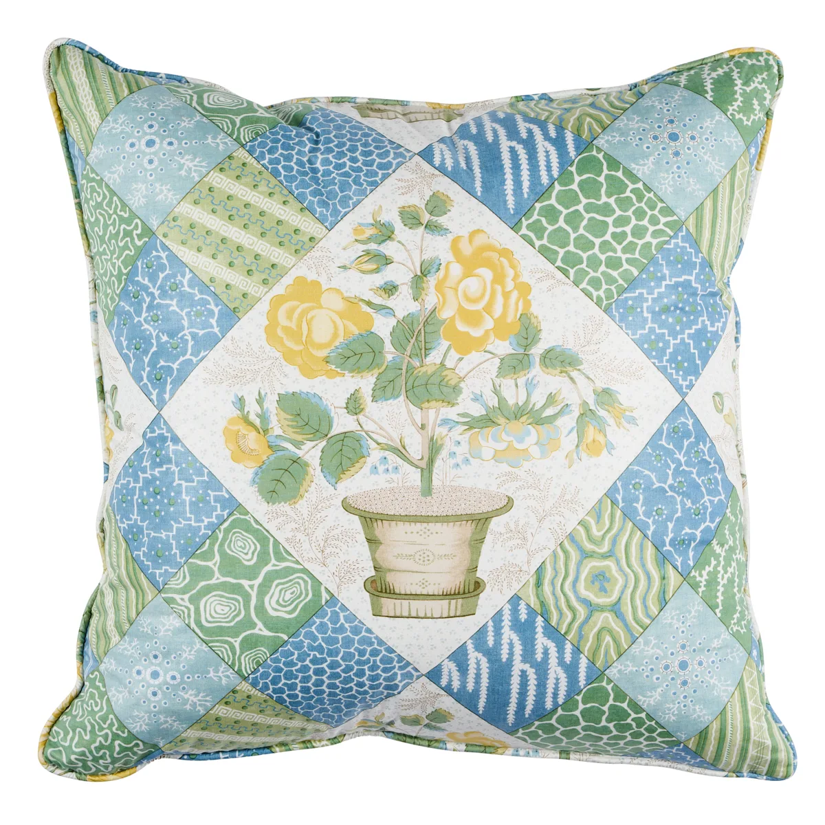 Schumacher Caldwell Patchwork 20" Pillow in Yellow & Cornflower (SO18012005)